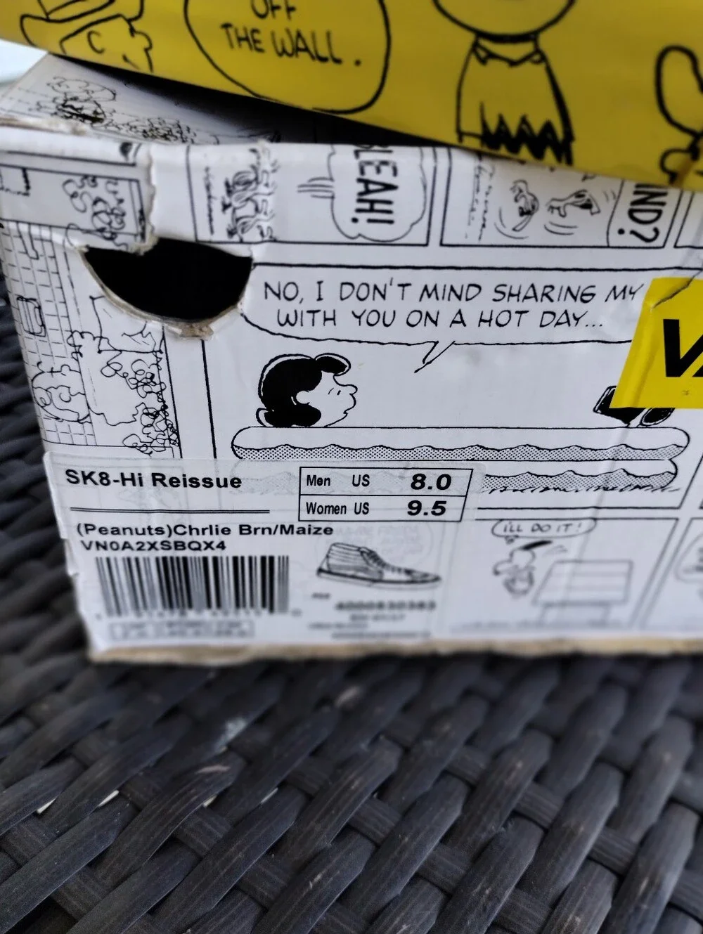 Vans x Peanuts Charlie Brown SK8-Hi Reissue Yellow Men's 8 Women's 9.5 w/ Box